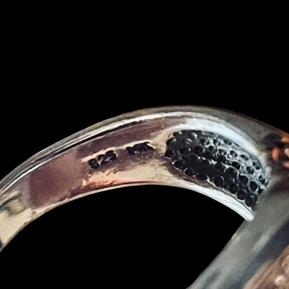 925 Silver Blue Topaz Diamond Ring Cushion Cut Gold Accents Cocktail Jewelry - Picture 9 of 11